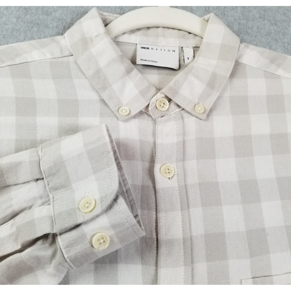 ASOS Button Up Shirt Mens Medium Gray White Check Long Sleeve See Through Cotton